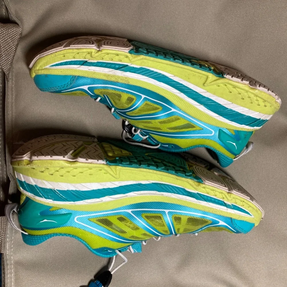 Hoka One One Women's Turquoise and Lime Athletic Running Shoes